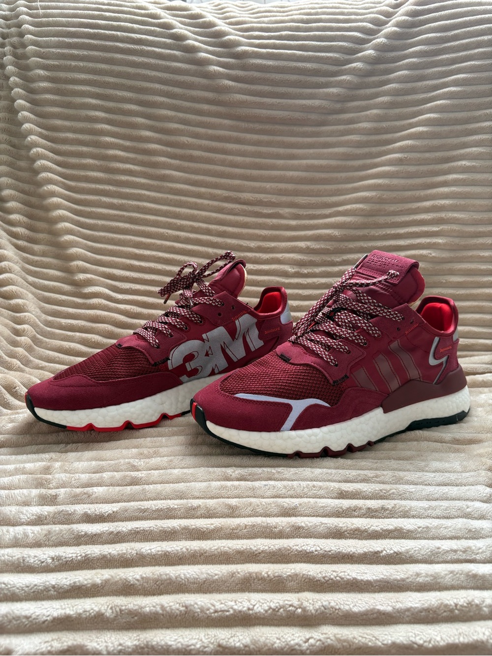 adidas x 3M Men's Burgundy and White Retro Runner Sneakers